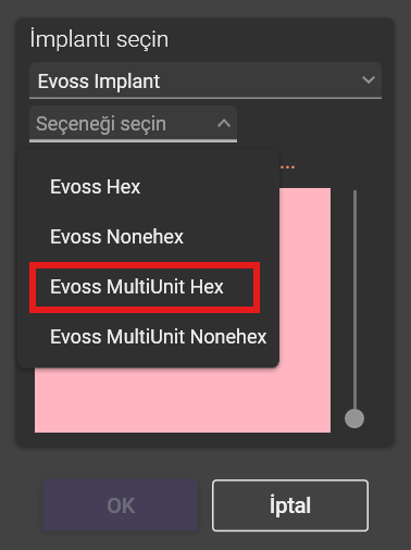Evoss MultiUnit Hex seçimi