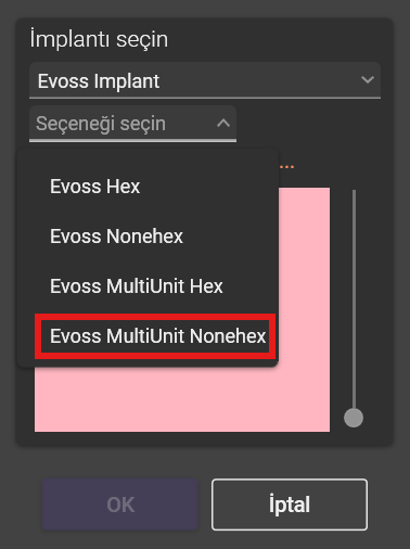 Evoss MultiUnit Nonehex seçimi