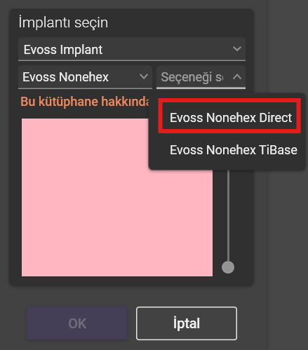 Evoss Nonehex Direct seçimi