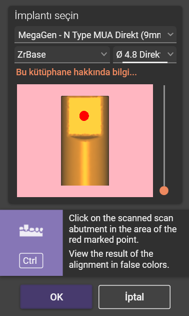 MegaGen kütüphane önizleme ve hizalama ekranı